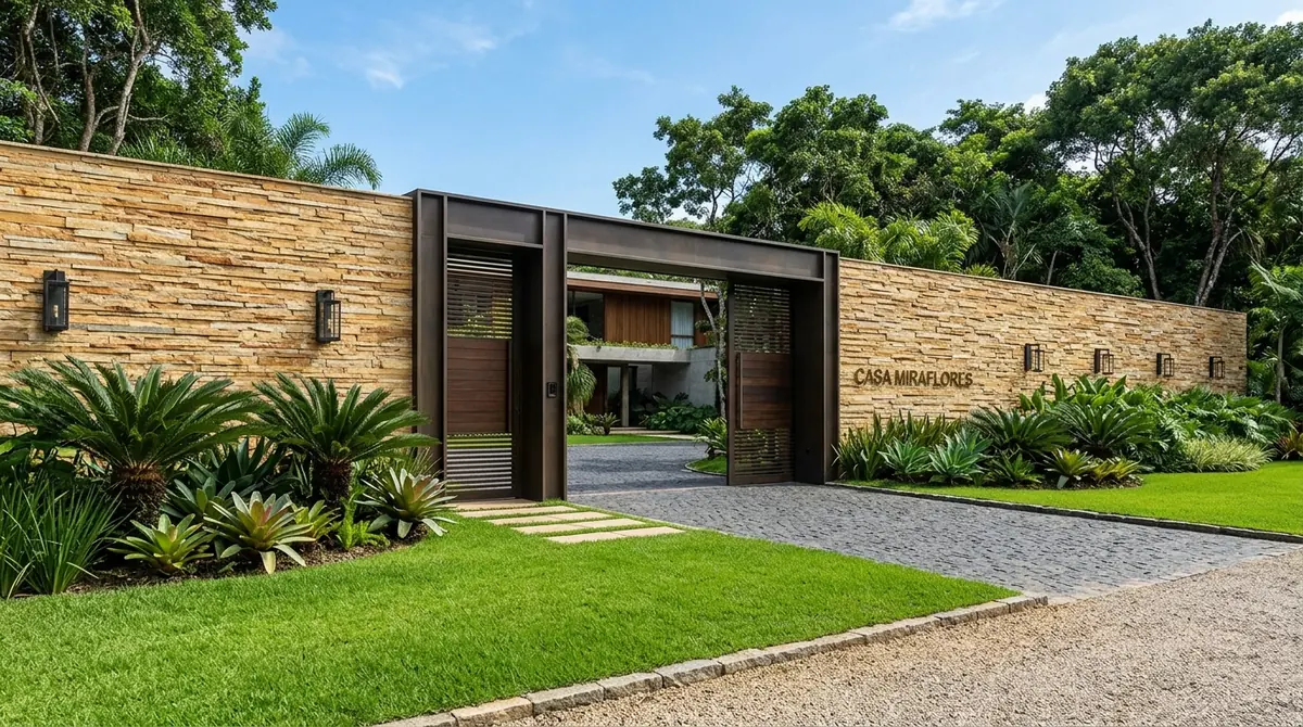 Madeira Amarela aplicada em Muro com Jardim
